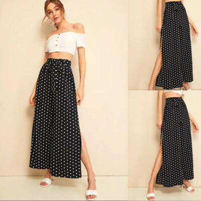 

Womens Slit Flared Palazzo Trousers Wide Leg High Loose Chiffon Harem Yoga Pants