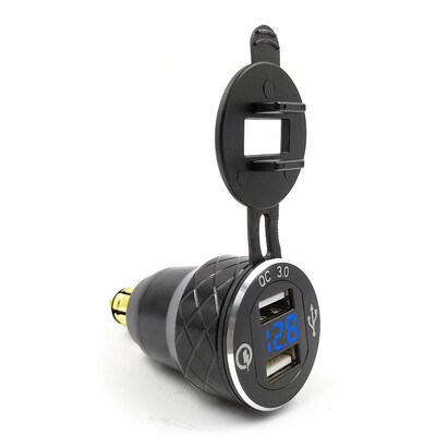 

Aluminum Alloy Quick Charge 30 Dual USB charger for BMW Motorcycle Triumph Tiger Ducati Voltmeter QC30 DIN Hella Socket to USB