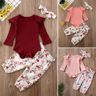 

AU 3PCS Newborn Kids Baby Girl Clothes Knitted Tops Romper Long Pants Outfit Set