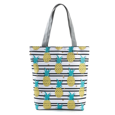 

Casual Women Handbag Shopping Totes Pineapple Fruit Print Zipper Pocket Large Capacity Shoulder Bag