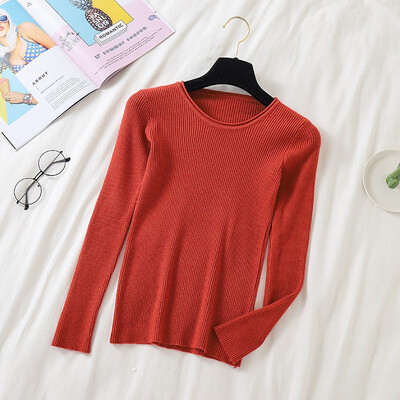 

Women Korean Solid Color Sweater Female Knitted Long Sleeves Pullovers Basic O Neck Jumpers Autumn Pull Femme
