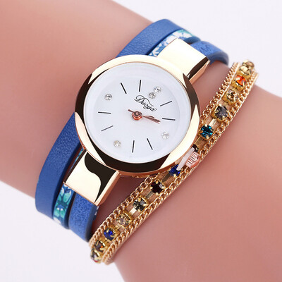 

Korean version of the watch small fresh colorful rhinestone PU leather winding bracelet watch casual small dial female fashion watch