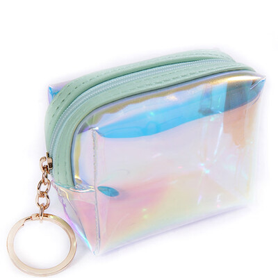 

1Pc Holographic Laser Mini Wallet Square Transparent Zipper Coin Purses Card Holder Mini Cosmetics Storage Pouch