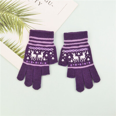 

1 Pair Adult Christmas Elk Deer Knitted Gloves Thicken Two-Finger Touch Screen Full Finger Mittens To Keep Warm Gloves
