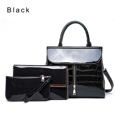 

3Pcs Luxury Patent Leather Handbag Women Bags Designer Brand Famous Tote Bags Shoulder Crossbody Bag Clutch Purse Bag Sets