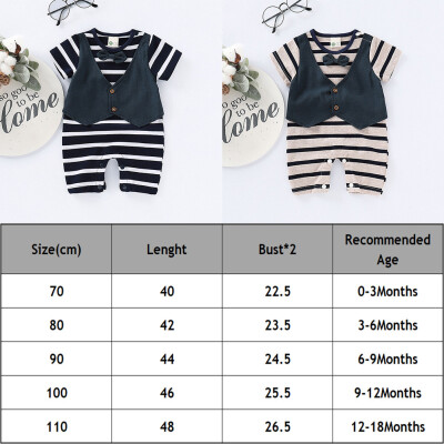 

Little Gentlemen Newborn Toddler Baby Boy Kid Costume Short Sleeve Stripe Romper Outfit Infant Playsuit Gift