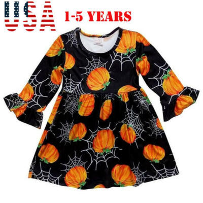 

Baby Girls Kid Casual Halloween Dress Clothes Toddler pumpkin Short Skirt Dress
