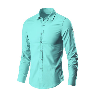 

Tailored Mens Fashion Business Leisure Lapel Pure Color Long-sleeved Shirt Top Blouse