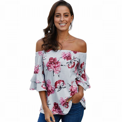 

Vintage shirt Womens cropped sleeve printed shirt