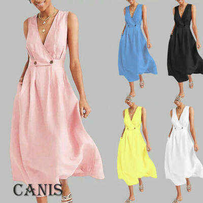 

Ladies Womens Summer Holiday Casual Sleeveless Sundress Beach Party Long Dress