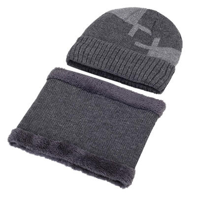 

Fashion Men Winter Knitted Hat Outdoor Cycling Beanie Warm Cap Scarf Set Gift