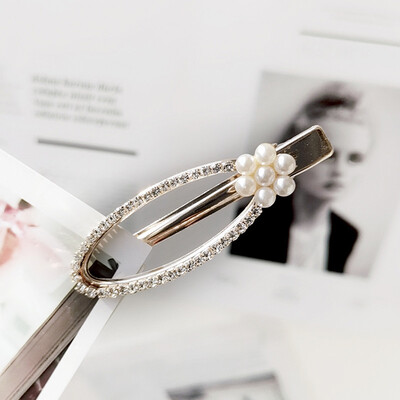 

Beautiful Pearl Rhinestone Decoration Hairpin Geometric Shape Hollow Design Women Hair Clip