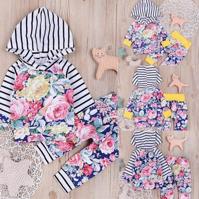 

Adorable Newborn Kids Baby Boy Girls Floral Hooded Tops Coat Long Leggings Pants 2Pcs Outfits Set Clothes
