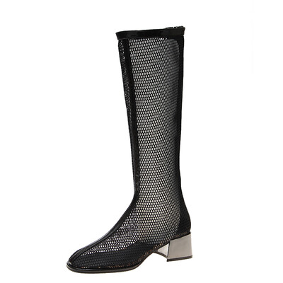

Net boot hollow thick heel boots female summer net yarn long tube cool boot high tube sandals long Roman boot tide
