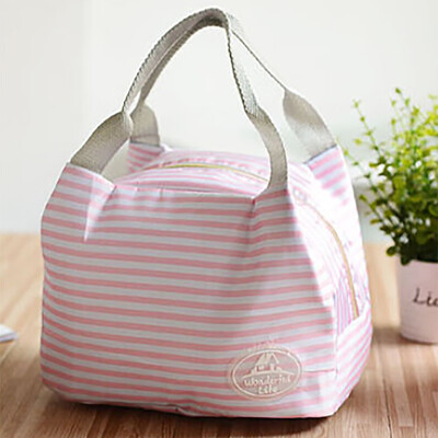 

Gobestart Insulated Cold Canvas Stripe Picnic Carry Case Thermal Portable Lunch Bag