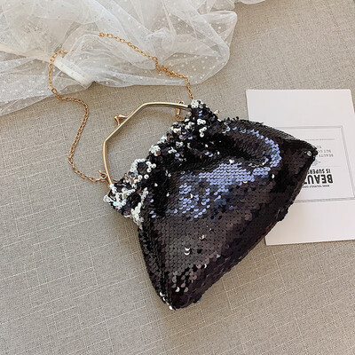 

Ins foreign air clip bag personality sequins chain womens bag new 2019 summer fans you slant bucket bag