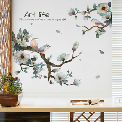 

Chinese Style Ink Flower Bird Wall Stickers Porch Living Room Home Decor Self-adhesive