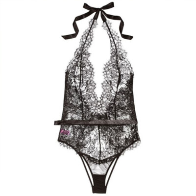 

Women Lace up Halter Bikini Girl Serotic Backless Black See Through Swimwear
