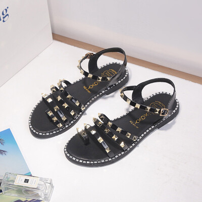 

2019 rivet new Roman Korean student sandals children buckle beach shoes flat number with Korean female summer