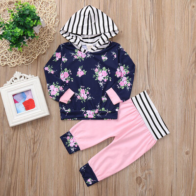

Newborn Baby Girls Long Sleeve Floral Hoodie TopsPants Outfits Clothes Set