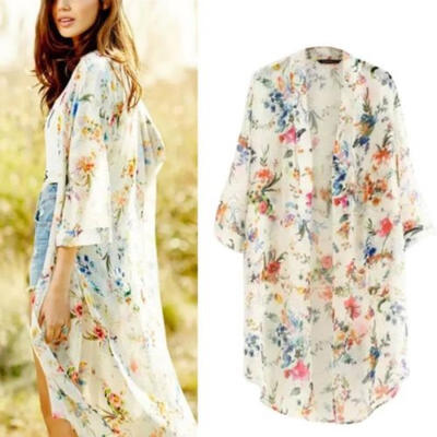 

Womens Loose Blouse Floral Boho Chiffon Coat Shawl Kimono Cardigan Long Tops