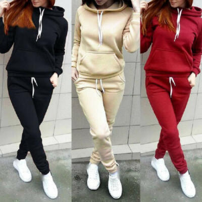 

Winter 2Pcs Set Womens Slim Fit Tracksuit Hoodies SweatshirtPant Sportwear Suit