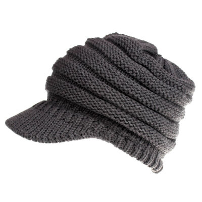 

Fashion Womens Stretch Knit Hat Messy Bun Ponytail Beanie Winter Warm Hole Hat