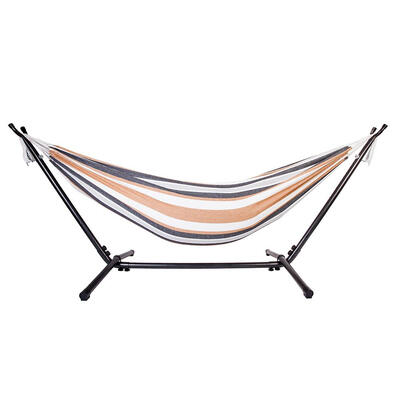 

Double Polyester Hammock Set w Steel Stand & Portable Bag Coffee