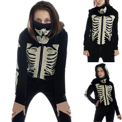 

Roseonmyhand Women Skull Splicing Mask Pullover Long Sleeve Hooded Tops Blouse Sweatshirt