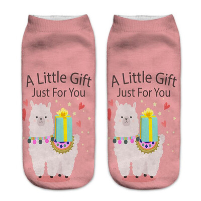 

1Pair Women Low Cut Ankle Socks Funny Llama 3D Printing Socks Cotton Hosiery Printed Alpaca Socks