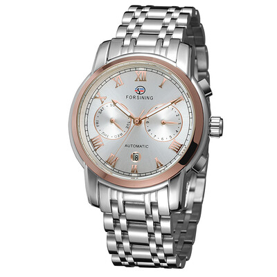 

FORSINING genuine stainless steel waterproof week calendar mens automatic mechanical watch steel belt mens watch