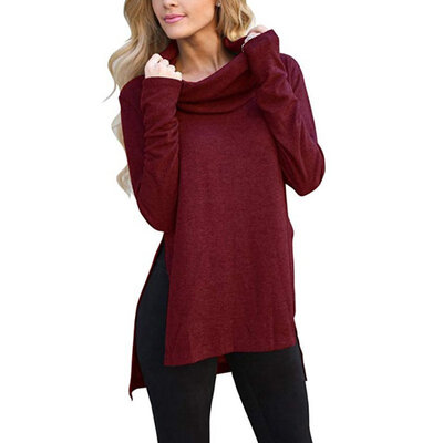 

Women Autumn Concise Solid Color Long Sleeve Long Style Shirts