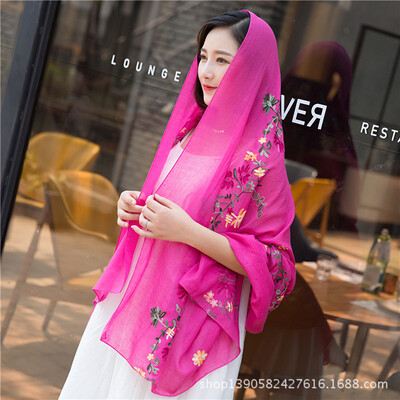 

2018 explosion models autumn&winter flowers embroidery cotton&linen scarf bib literary national wind embroidery sunscreen shawl scarves