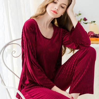 

MAI HAN Womens Pajamas Set Gold Velvet Pajamas Set