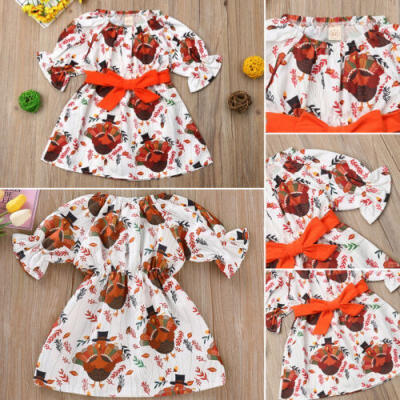 

Toddler Newborn Kids Baby Girls Thanksgiving Cartoon Turkey Party Dress Clothes