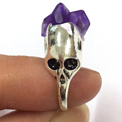 

Trendy Men Womens Natural Stone Skull Ring With Purple Gem Fashion Haloween Accessories