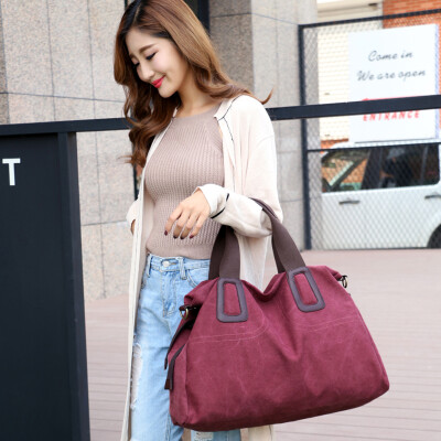 

WomenCanvas Handbag Casual Large Capacity Tote Bag Solid Color Messenger Crossbody Shoulder Bag