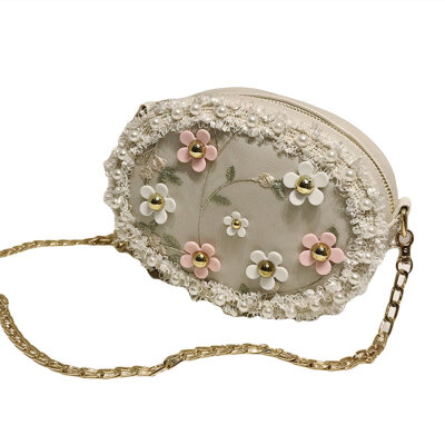 

Women Flower Lace Faux Pearl Decor Mini Chain Phone Shoulder Bag Crossbody Pouch