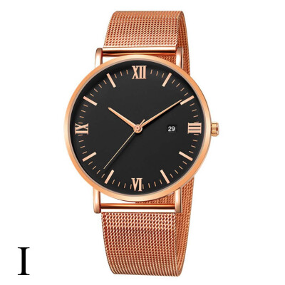 

Gobestart Luxury Fashion Stainless Steel Mesh Belt Watch Mens Quartz Calendar Watches