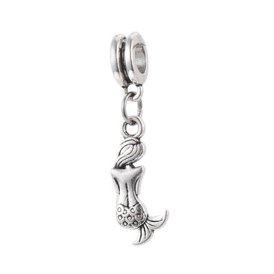 

Alloy European Dangle Beads Large Hole Beads Mermaid Shape Antique Silver 33mm Pendant 20x9x25mm Hole 5mm