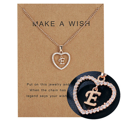 

With Card Rose Gold Color 26 Letters Initial Necklace Love Letter Name Rhinestone Heart Pendant Necklace Couple Jewelry Gift