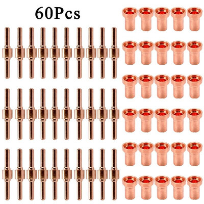 

60PCS Red Copper Extended Long Plasma Cutter Tip Electrode Nozzle Kit Consumable For PT31 L-G40 40A Cutting