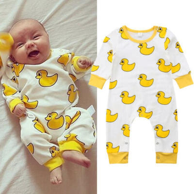 

US Newborn Baby Boy Girl Yellow Duck Romper Jumpsuit Autumn Outfit Clothes 0-24M
