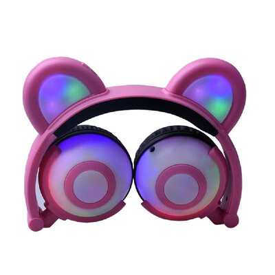 

Headphone Cute Folded Bear Ears Earlaps With LED Light Button Battery Soft Band Headset