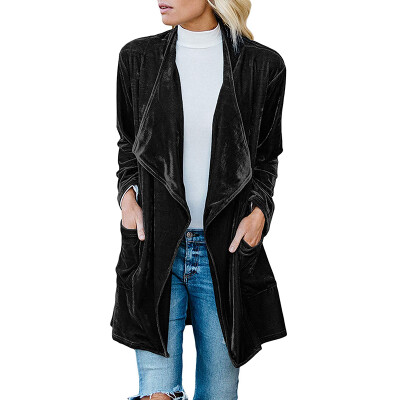 

2019Women Loose Long-sleeved Outerwear Solid Color Long Cardigan Plush Warm Coat