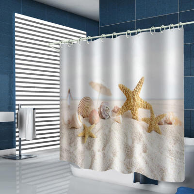 

Greensen Waterproof Shower Curtain Polyester Beach Painting Shower Bath Curtain Waterproof Bathroom Curtain Hanging Hooks