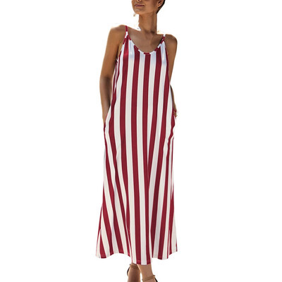 

Summer new striped hanging bandwidth loose V-neck dress