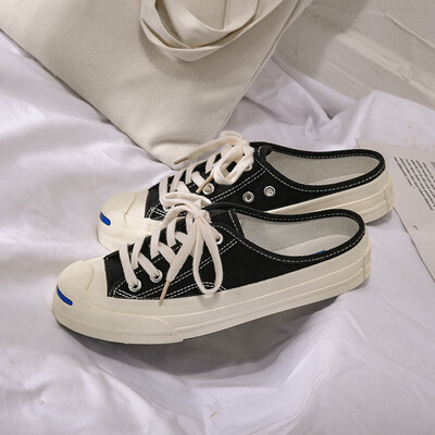 

Siyi Mistery open smile half drag canvas shoes female no heel 2019 new Korean student lazy shoes