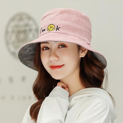 

Autumn new smiley face letters embroidered fisherman hat ladies Japanese fresh pot hat students outdoor Joker Hat