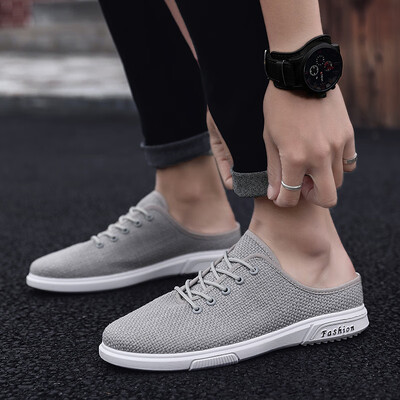 

Summer mens slippers trend wear sandals&slippers mens canvas half drag no lazy people a pedal baotou slippers